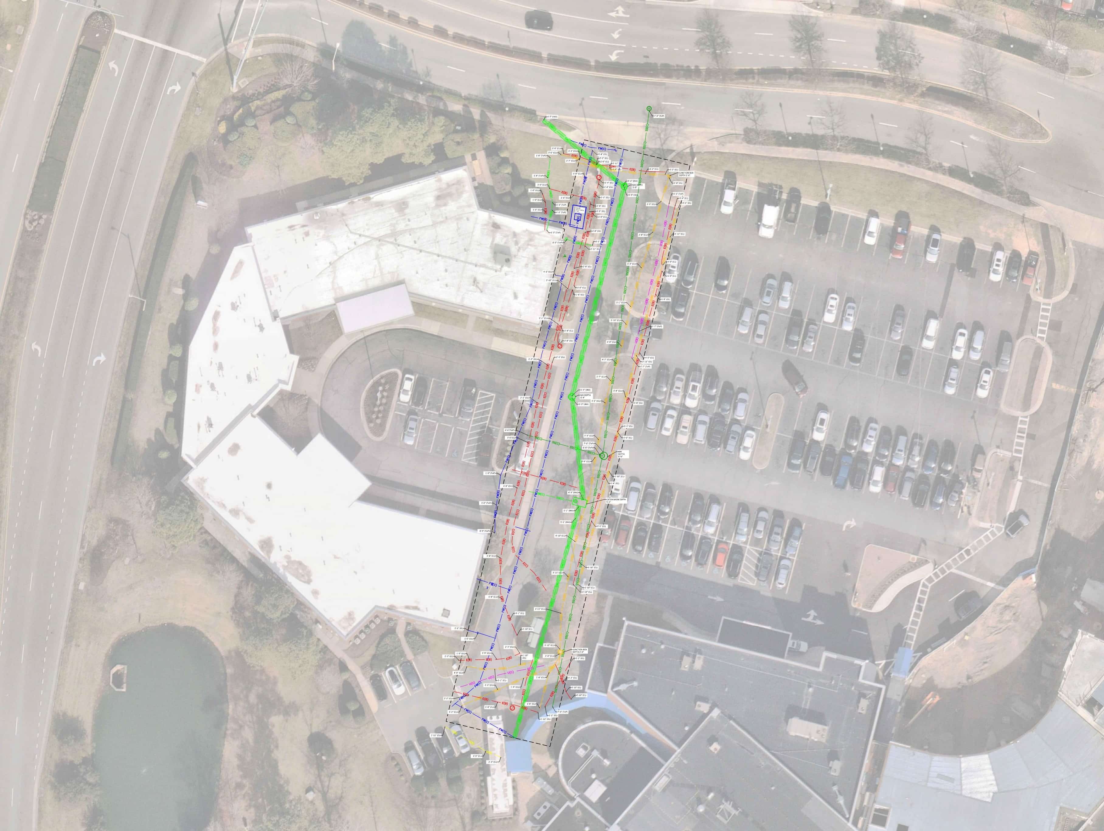 site map showing where utility lines lay under the ground.