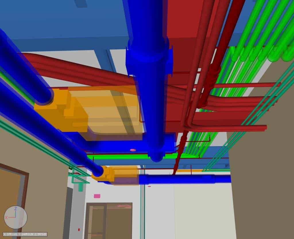 bright colored digital pipes to show where they are located in a ceiling